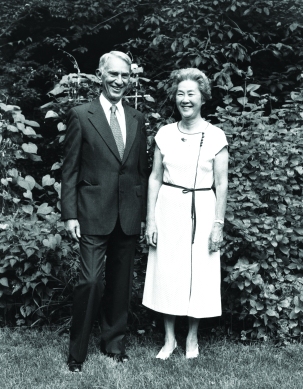 Edwin Reischauer (pictured here with his wife Haru) graduated from ASIJ in 1927 and later served as ambassador to Japan (1961-1966)